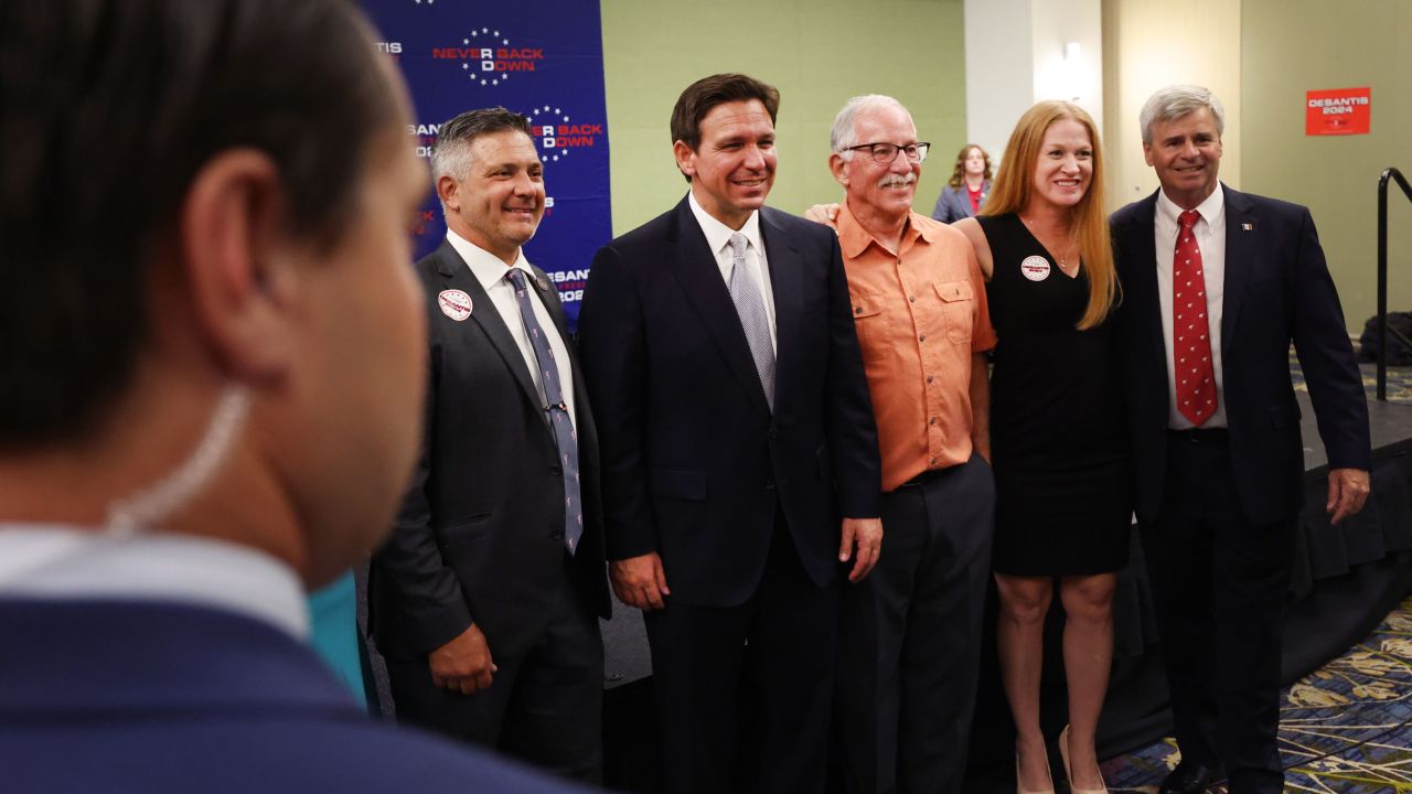 DeSantis greets guests at the Republican Party of Iowa 2023 Lincoln Dinner.