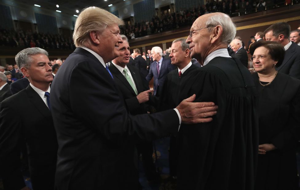 President Donald Trump greets Breyer at his State of the Union address in January 2018.