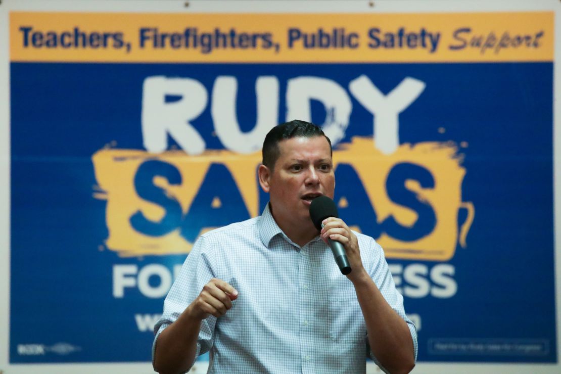 Bakersfield, CA - October 22: Assemblyman Rudy Salas, 45, running against incumbent Rep. David Valadao for the newly drawn congressional district 22, speaker at a campaign event held at IBEW Local 428 on Saturday, Oct. 22, 2022 in Bakersfield, CA. (Irfan Khan / Los Angeles Times via Getty Images)